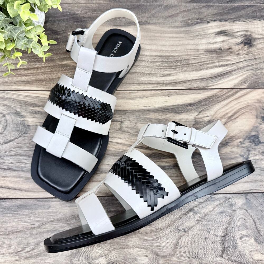 NEW Vince Camuto 9M Bachelen Leather Square Toe Gladiator Sandal Coconut Cream